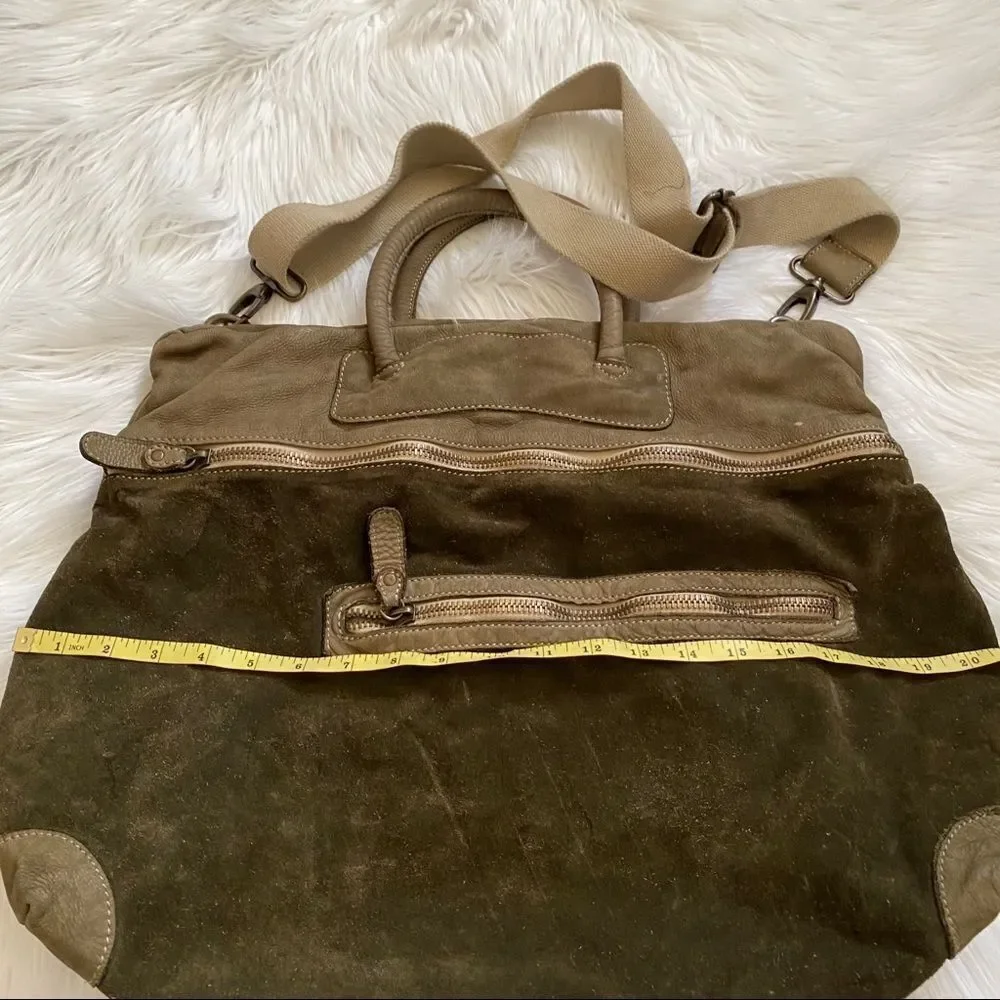 P’ELLE olive green suede leather satchel bag
